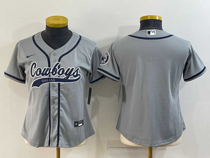 Women%27s Dallas Cowboys Blank Grey With Patch Cool Base Stitched Baseball Jersey